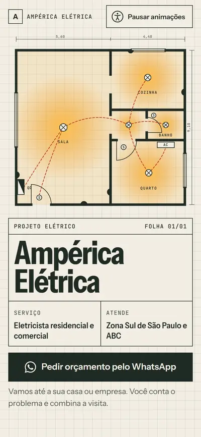 Site modelo de eletricista, com a planta de uma casa desenhada.